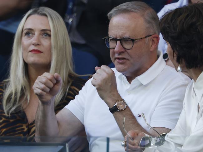 Anthony Albanese with partner Jodie Haydon at the Australian Open final. Picture: Michael Klein