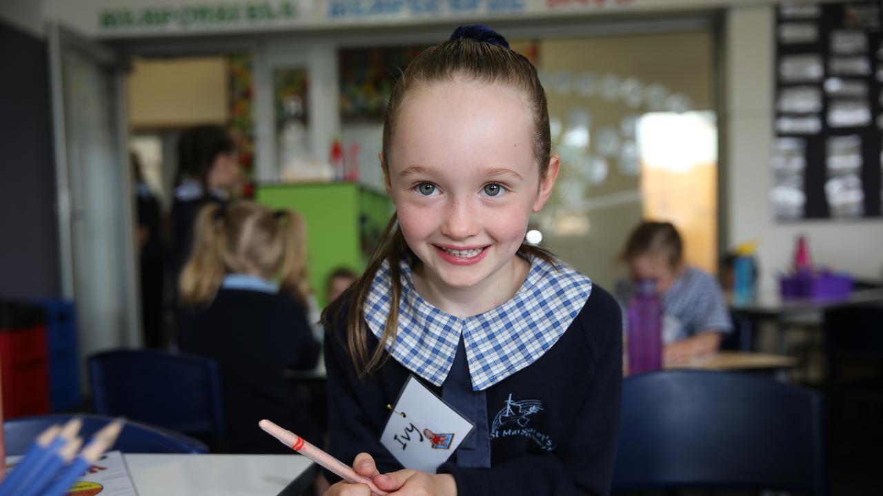 Ivy Mason, 5. St Margaret’s school welcomed around 43 prep students today. Picture: Peter Ristevski