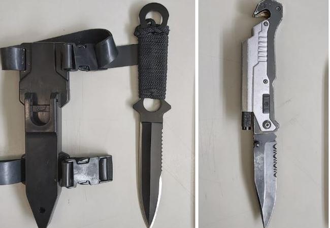 Knives found in the possession of a woman at the Adelaide Magistrates Court. Picture: SA Police