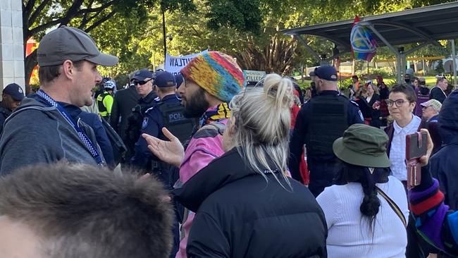 Brisbane City Councillor Jonathan Sri took part in the protest outside the Land Forces Expo.