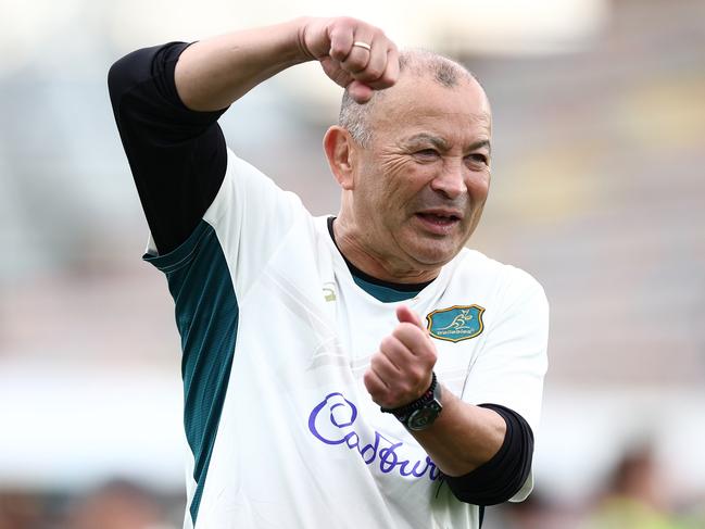 SAINT-ETIENNE, FRANCE - SEPTEMBER 21: Head Coach, Eddie Jones looks on during a Wallabies training session ahead of the Rugby World Cup France 2023, at Stade Roger Baudras on September 21, 2023 in Saint-Etienne, France. (Photo by Chris Hyde/Getty Images)