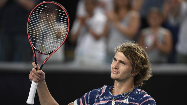 Germany's Alexander Zverev waves to the crowd after defeating Spain's Fernando Verdasco. Photo: AP.