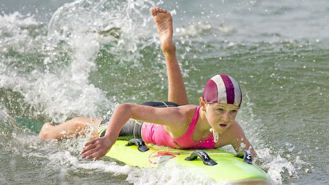 Jack Humphries in action for Wamberal during the All Ages Board Relay at the Surf Life Saving Central Coast junior branch carnival at Copacabana Beach. Picture: Troy Snook