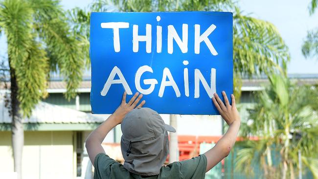 Protestors gather outside the Don Dale Youth Detention Centre. Picture: (A)manda Parkinson