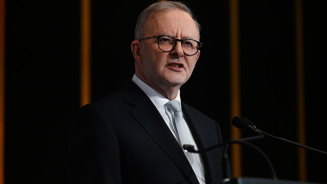 Anthony Albanese addresses the Queensland Media Club on Thursday. Picture: Dan Peled / NCA NewsWire