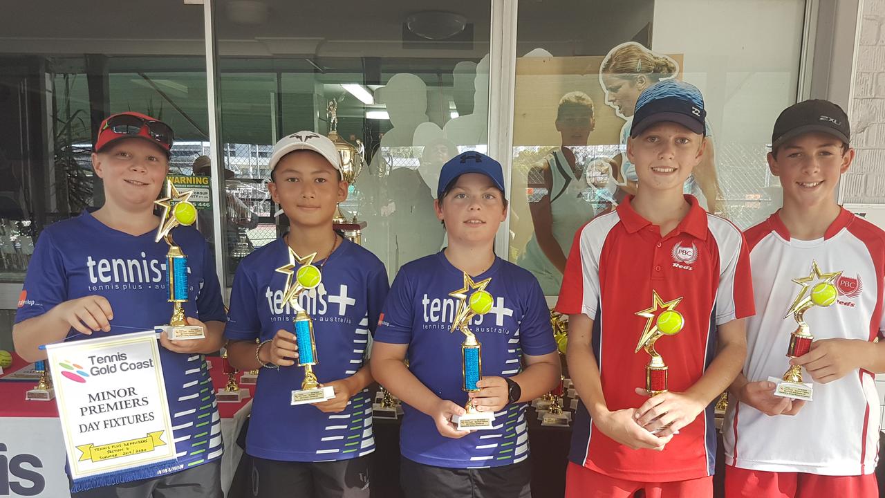 Gold Coast tennis finals. S4 - Lennox Boles, Anson Chee, Harpa McMeekin (Tennis Plus Defenders) &amp; Beathan Clarke, Lachlan Cooke (PBC Reds 8)