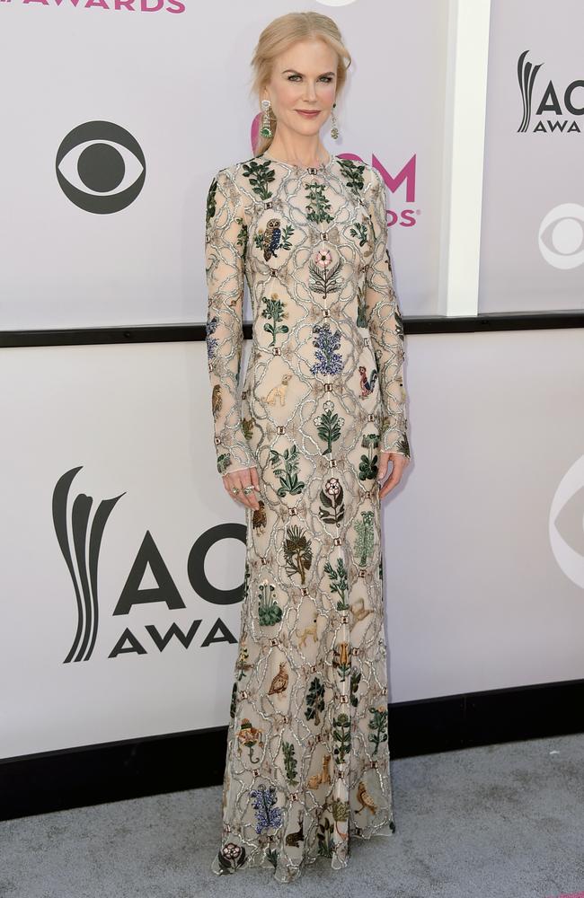 Nicole Kidman nailed the CMAs red carpet wearing McQueen. Picture: AP