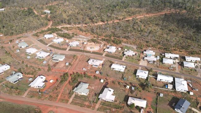 Aerial photo of a housing subdivision in Lockhart River, a Far North Queensland remote community on the Cape York Peninsula. Lockhart River mayor Wayne Butcher said the 29-lot subdivision was built in 2014 with $3.2m of funding (average of $119k per block). Picture: Supplied/Facebook