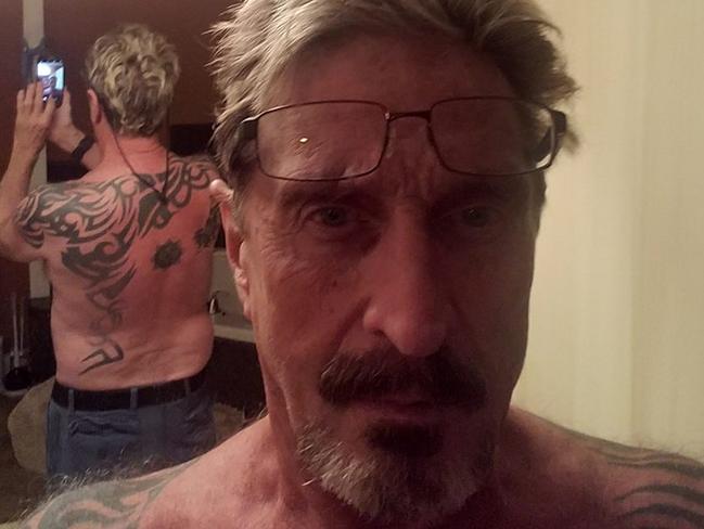 John McAfee shows off his tattoos in a recent selfie. Picture: Facebook