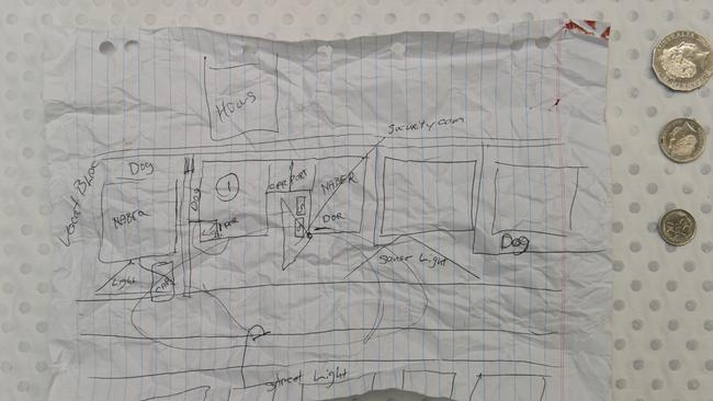 A hand-drawn map found on Glen Cassidy. Picture: Supplied