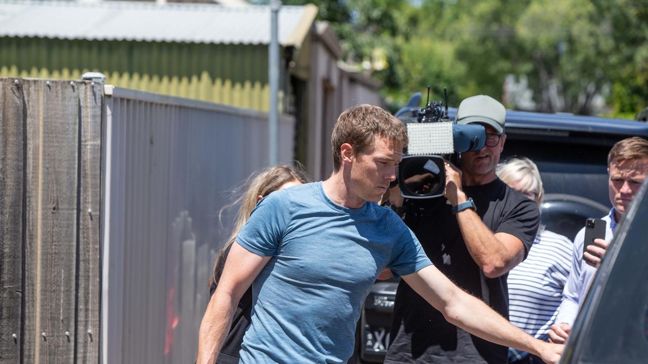 Australian cyclist Rohan Dennis is seen leaving his home after his wife’s death. Photo: NCA Newswire/ Brett Hartwig