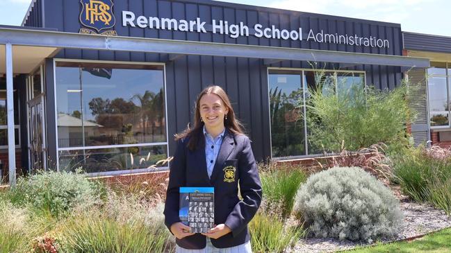 Renmark High School student, Rachel Files pictured holding a book on Australian Prime Ministers which inspired her. Picture: Supplied.