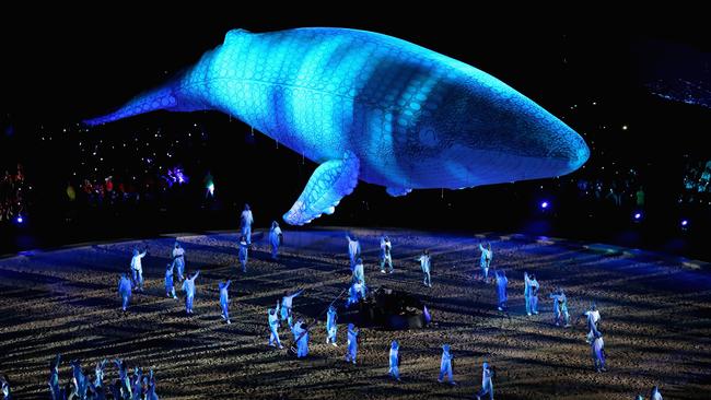 White whale Migaloo during the Opening Ceremony. Photo: Getty