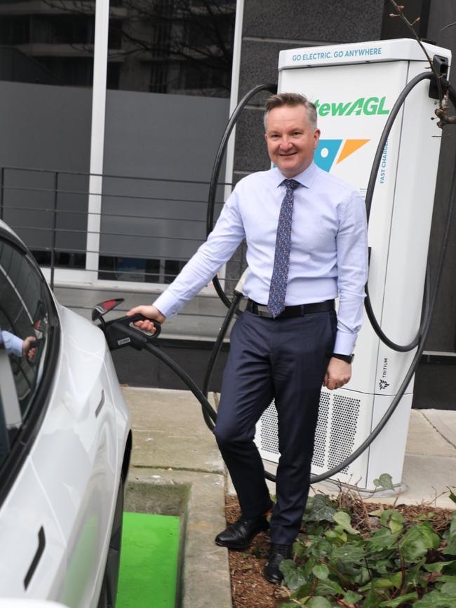 Mr Bowen tweets an image of himself opening an EV charging station. Picture: Twitter