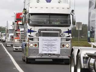 The annual Lights on the Hill truck convoy heading into Gatton on Saturday to commemorate the many lives lost in the trucking industry. . Picture: Sarah Harvey