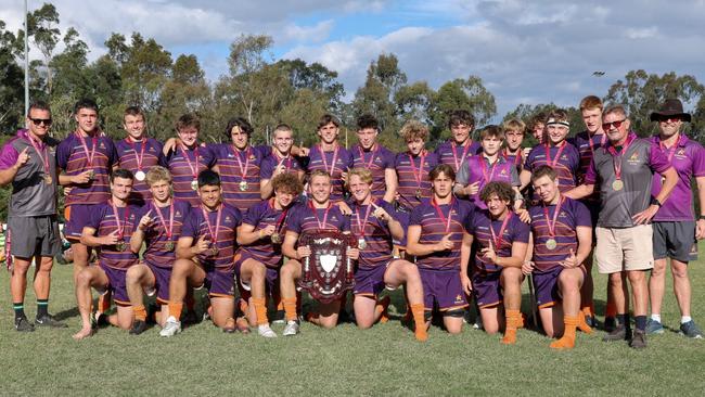 Sunshine Coast Regional Schoolboys celebrate winning the Queensland Rugby Union State Championships. Picture: Kev Nagle