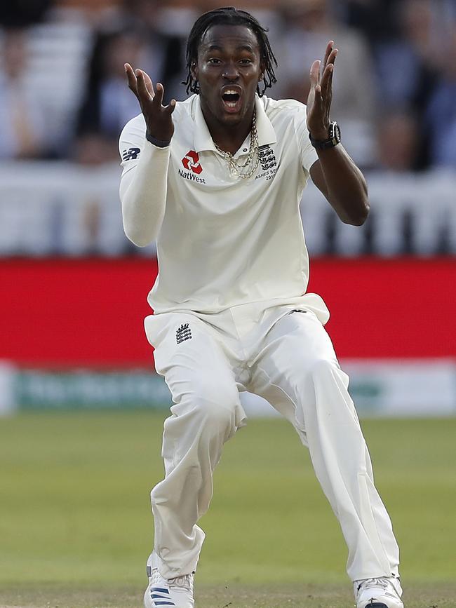 Archer of England reacts while bowling during day five at Lord's Cricket Ground. Picture: Getty