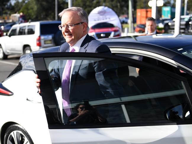 Australian Labor Party Leader Anthony Albanese after test driving a NISSAN electric car in Liverpool. Picture: NCA NewsWire / Jeremy Piper