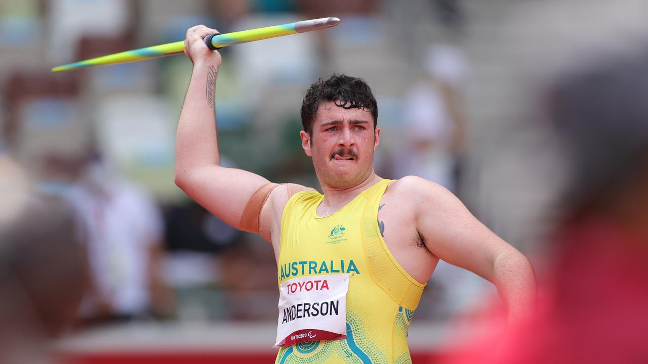 Corey Anderson of Team Australia competes in Men's Javelin throw - F38 Final on day 3 of the Tokyo 2020 Paralympic Games. Photo: Carmen Mandato/Getty Images