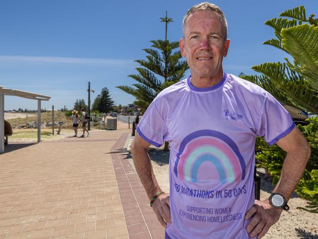 Athlete Asa Cowell at the starting point of the marathon in Kingston Park SA as part of his $50K, 50 marathons in 50 days fundraiser. Pictured on November 20th 2024. Picture: Ben Clark