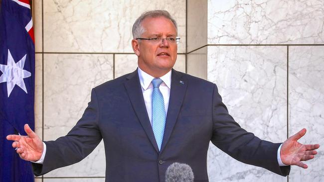 Scott Morrison speaks at Parliament House in Canberra. Picture: AFP