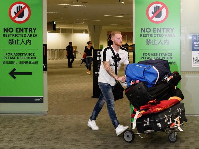 Ben Stokes arrives at Christchurch Airport.