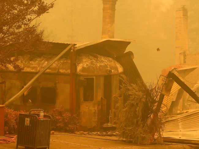 The main street of Cobargo after a firestorm swept through the area. Bushfires cut off the entire south coast of NSW on New Year’s Eve. Picture: Stuart McEvoy/The Australian.