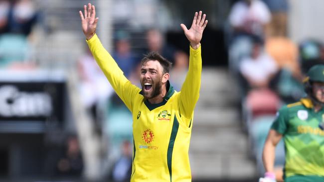 Glenn Maxwell successfully appeals for the Miller wicket. Picture: AAP