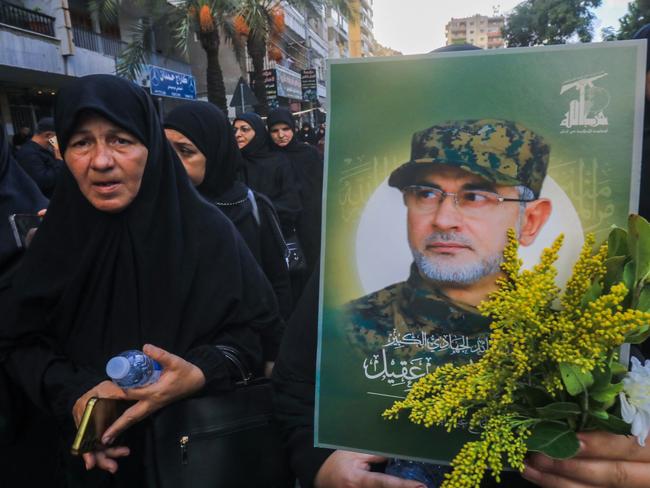 A woman mourns Ibrahim Aqil, the head of Hezbollah's elite Radwan Force killed in an Israeli strike. Picture: AFP