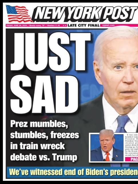 The NY Post front page criticising his performance at the debate. Picture: Supplied