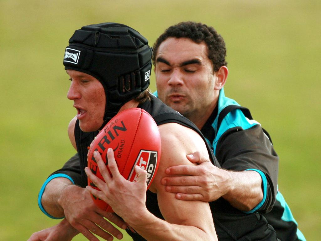 Eckermann resorted to wearing a helmet late in his AFL career to mitigate against regular concussions.