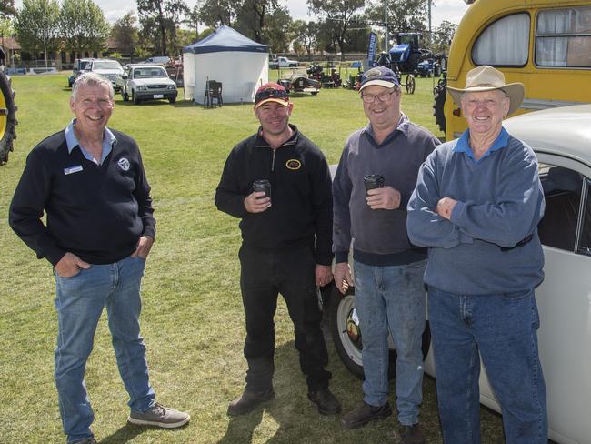 Peter Ninnis, Andrew Talbot, Mark Bail, Max Taylor of the Swan Hill Vintage &amp; Classic Vehicle Club talking shop at the 2024 Swan Hill Show Picture: Noel Fisher