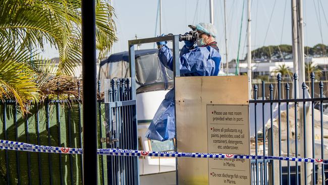 A police forensic officer at the scene this morning. Picture: Jerad Williams