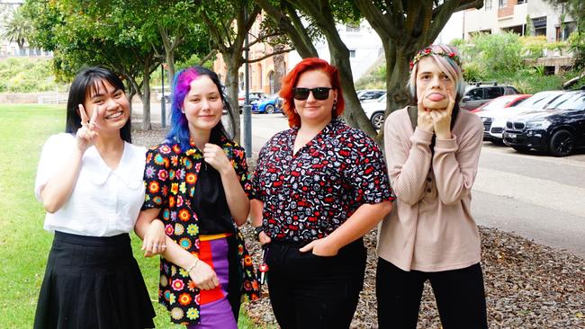 ALESCO Senior College year 12 students having a ball at end of 2021 celebrations. (L-R) Kay Fernando, Jaz Graneli-Lipus, Storm Walton Clare, Jessie McCarthy Picture: Amy Ziniak