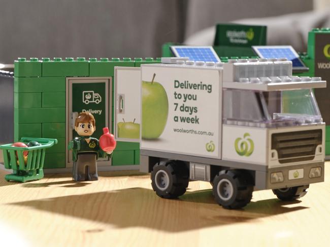 Made from 80 per cent recycled material, Woolworths Bricks will allow Australian families to build and create their own version of a sustainable supermarket. Picture: Supplied