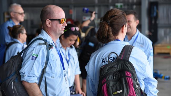 AUSMAT members preparing to depart Darwin on December 18, 2024, as part of the Australian Government response to the Vanuatu earthquake disaster. Picture: Alex Treacy