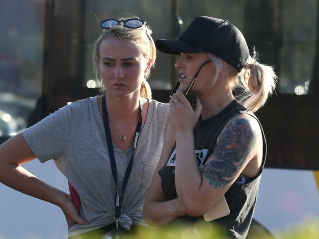 Lia Capes and Claire Wooley, who witnessed the accident where four people were killed at Thunder River Rapids ride at the Dreamworld, Gold Coast. Picture: Regi Varghese