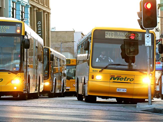 Bus traffic in Elizabeth Street in Hobart. Picture: SAM ROSEWARNE.