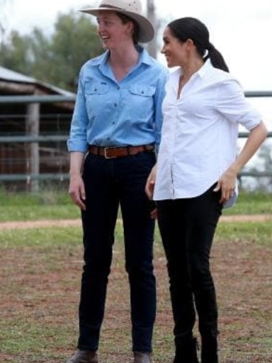 The Duchess of Sussex Meghan Markle wearing the Outland Denim jeans in Dubbo during her Australian tour. Picture: Toby Zerna