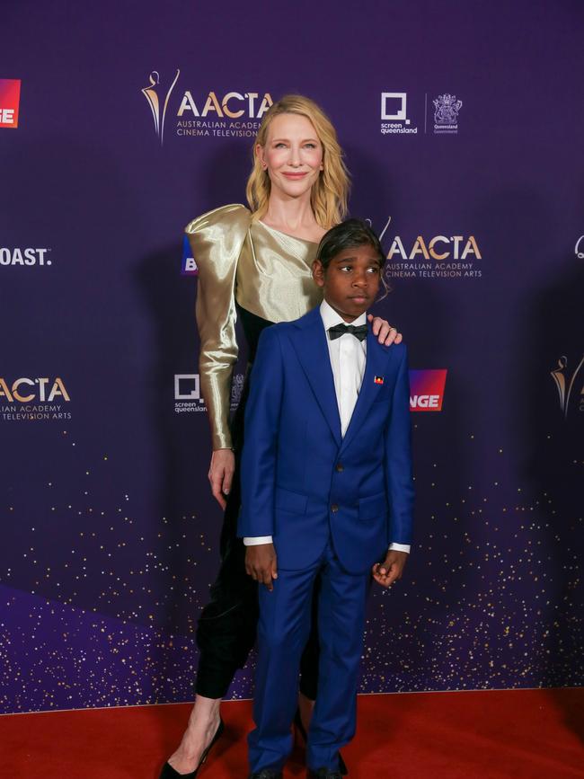 Cate Blanchette and co star Alwan Read arrives on the Red Carpet at the 2024 Aacta Awards at HOTA on the Gold Coast. Picture: Glenn Campbell