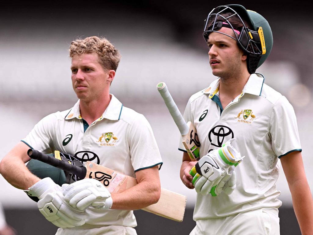 Nathan McSweeney (L) was given the Test opening spot for the start of the India series ahead of Sam Konstas (R). Picture: AFP