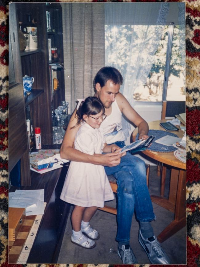 Childhood photos of Beck Rogers and her father Stephen Colwill. Picture: Sean Davey