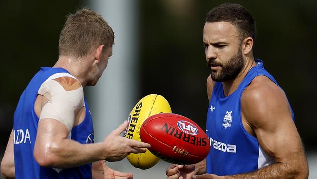 Griffin Logue and Jack Ziebell at training. Picture: Getty Images