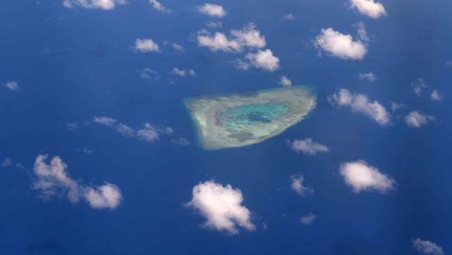 An aerial view of a reef in the disputed Spratly Islands in the South China Sea. Picture: AFP