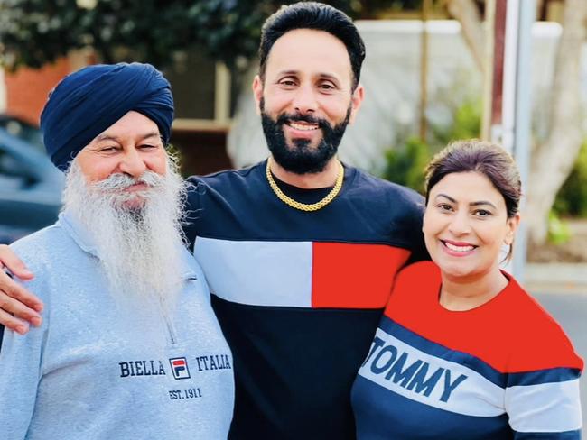 Nishan Singh, who is in hospital after suffering multiple strokes with his daughter Harpreet Kaur and her husband. Picture: Supplied by family