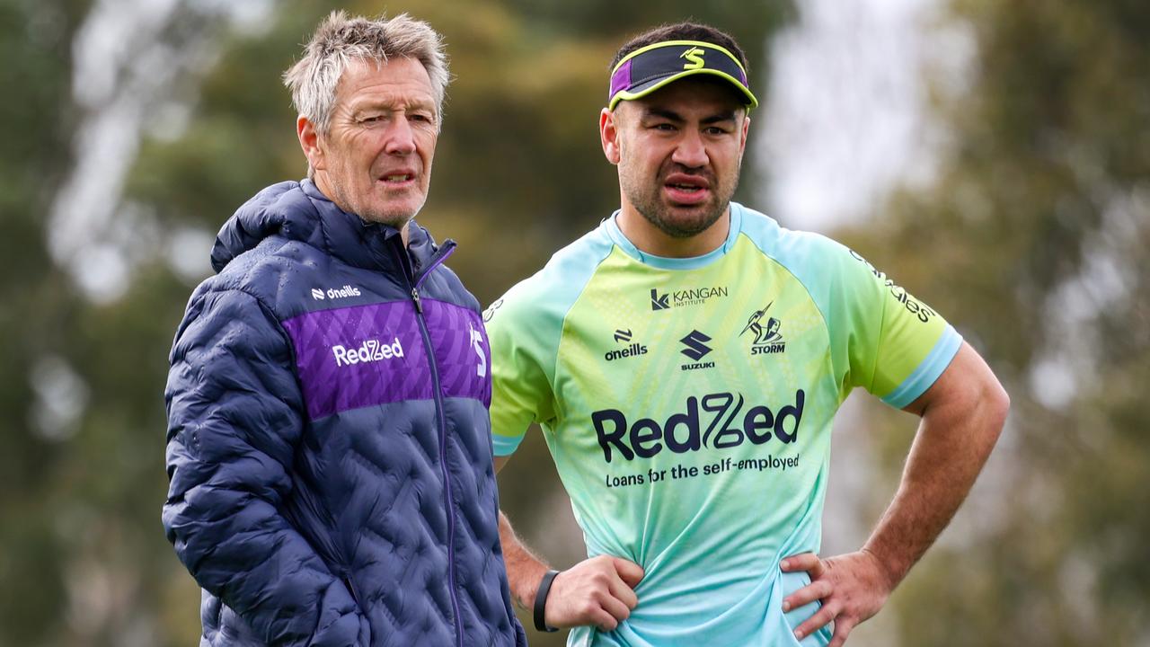 Melbourne Storm coach Craig Bellamy’s hard work sets the standard for players like Jahrome Hughes. Picture: Ian Currie