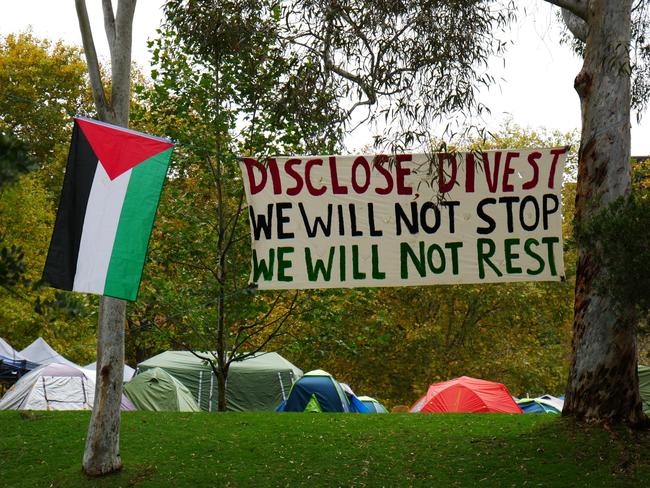 MELBOURNE, AUSTRALIA: Newswire Photos: APRIL 29 2024: General views a University of Melbourne pro-Palestine encampment. Picture: NCA Newswire / Blair Jackson