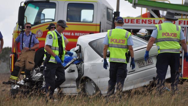 A male passenger died at the scene when a tray back truck and a sedan crashed 15km south of Bowen on the Bruce Highway on October 22 2013. Two other passengers were transported to the Bowen Hospital with injuries.