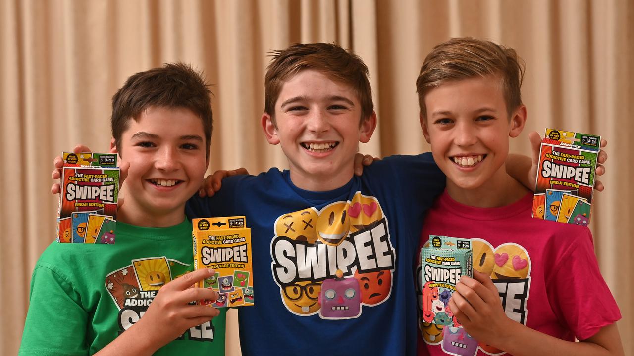 Ben Logan, Sam Hawkes and Jacob Brumby created the game during class in Grade 5. Picture: Keryn Stevens