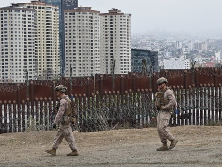 US Marines patrol near the San Ysidro entry point on the San Diego side of the border with Mexico. Picture: Carlos A. Moreno/Zuma Press